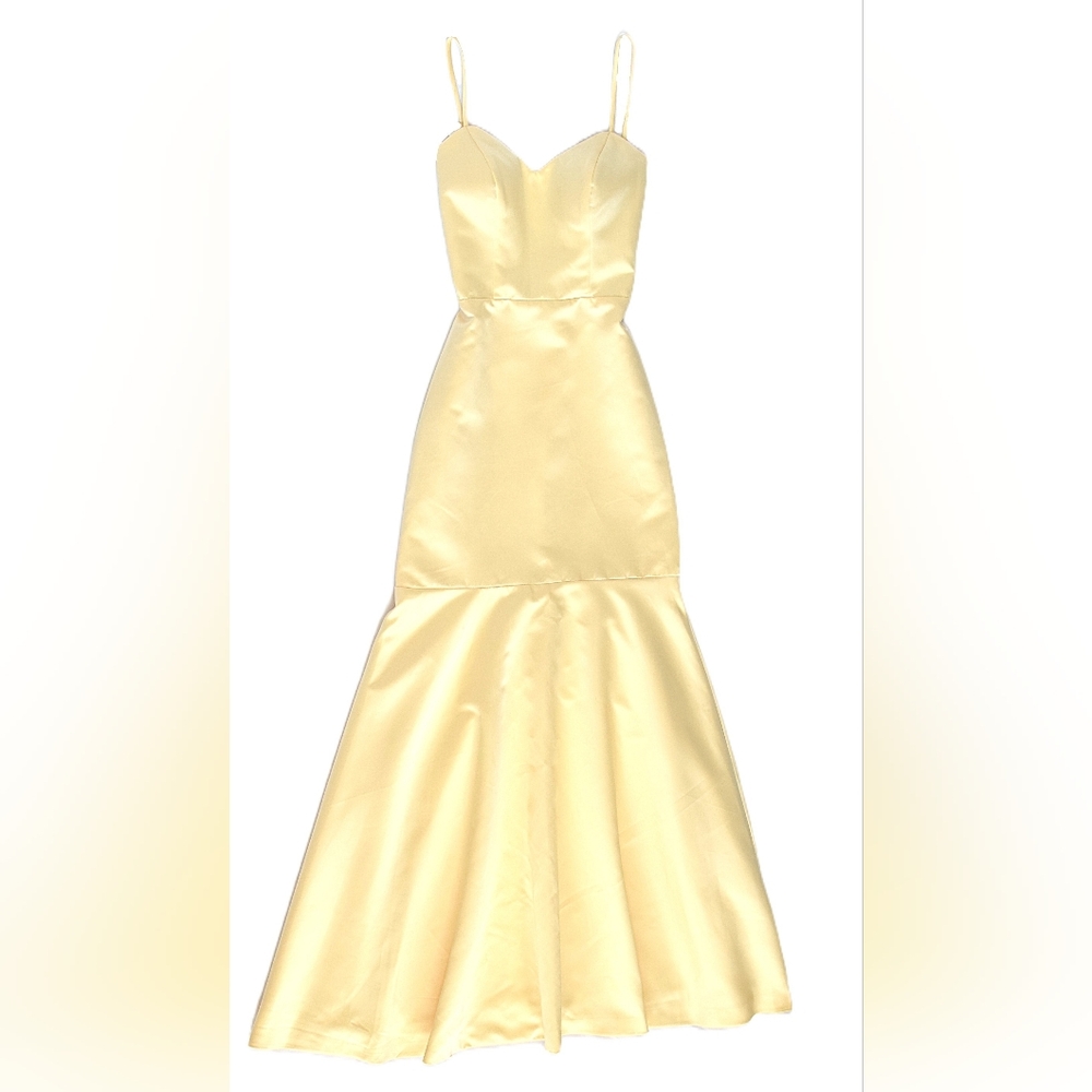 Butter Yellow Mermaid Floor Length Prom Dress Backless Fitted Size S Formal - Picture 2 of 11